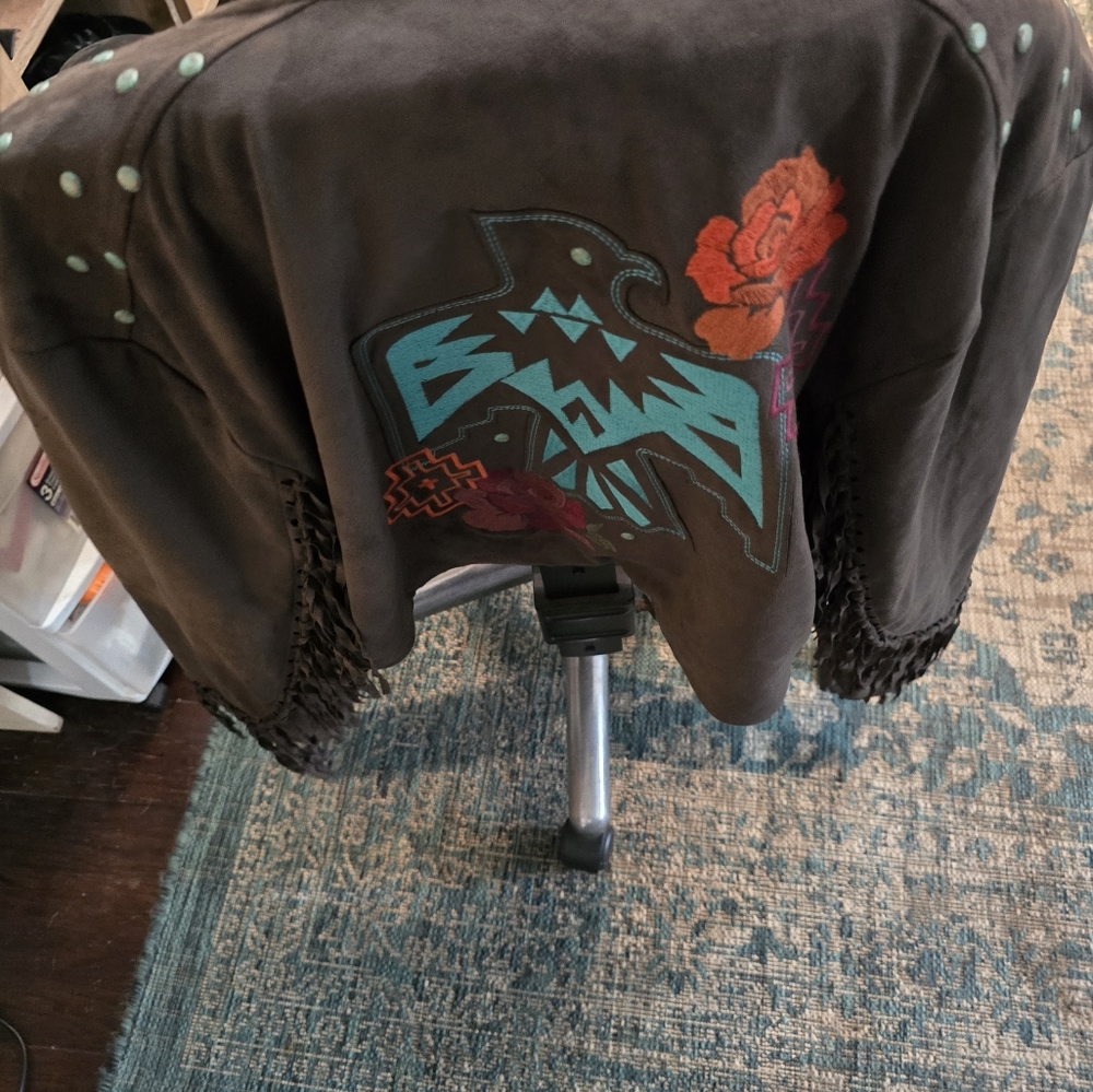Ariat Brown Bomber Jacket with Teal and Red Accents